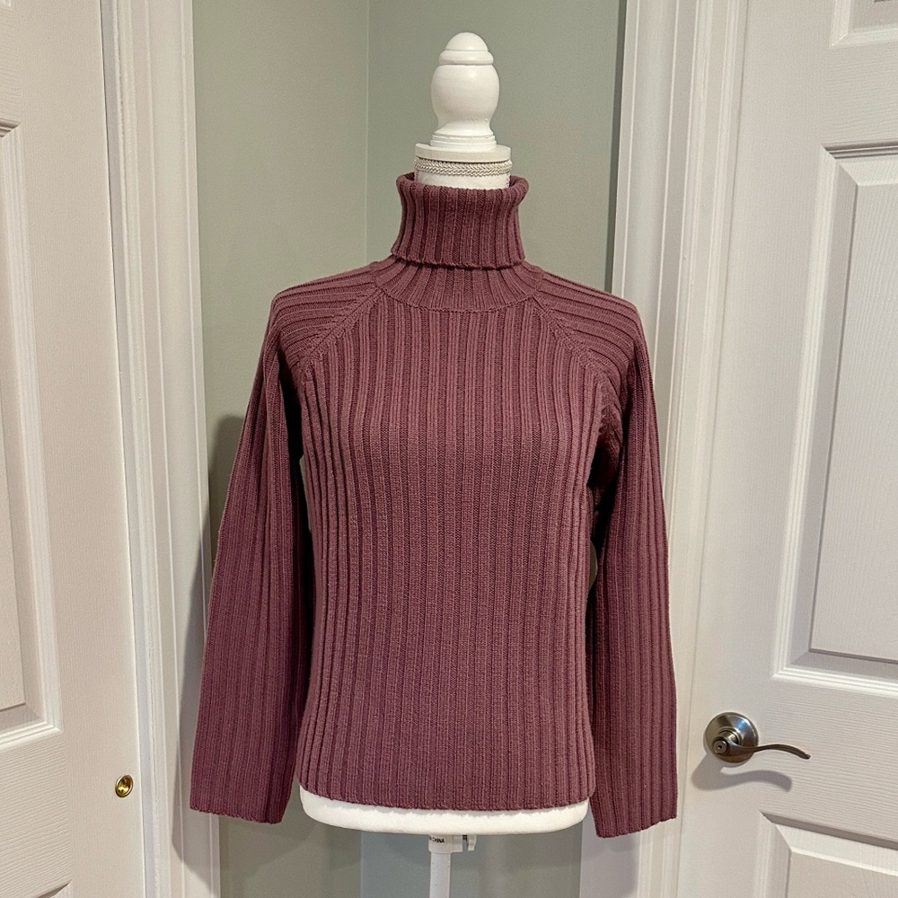 Banana Republic Women's Wool Ribbed Turtleneck Sweater - Purple, size medium